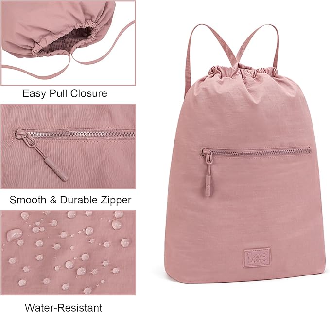 Lee Drawstring Backpack Bag Lightweight Small Gym Swim Beach Bag Water Resistant Sports Sackpack for Men Women, LEE48-002DPK