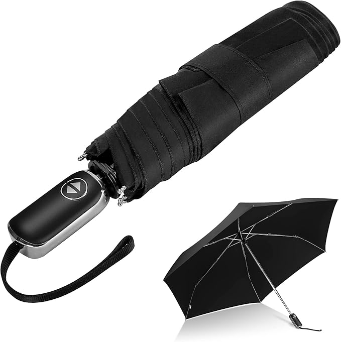 Compact Travel Umbrella for Purse - Flat Handle, Waterproof for Light Rain