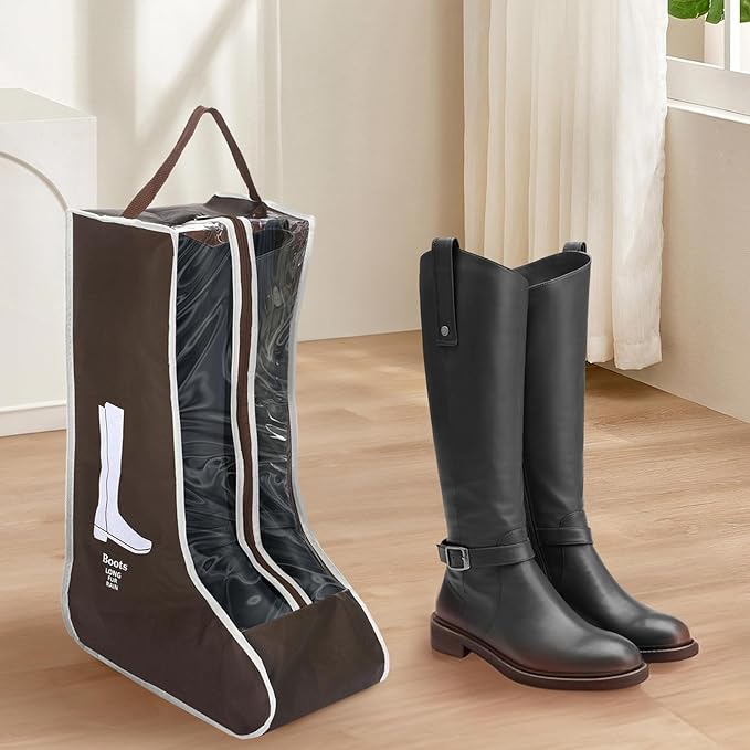 2 Pack Brown Boot Storage Bag, Portable Dust Proof Boot Bags for Cowboy Boots, Shoe Cover Protector Bag for Boots Storage and Organizer Packing, Tall Boot Storage Carry Bag for Travel Daily Use