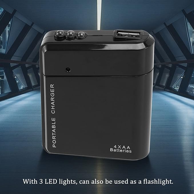 Black 4X AA Battery Portable Emergency Power Charger USB for Cell Phone, 046139