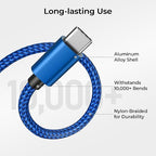 Basesailor for iPhone 17 16 Pro Max Charger Cord,USB to USB C Cable,Type C Charging Power Cord for Apple 17e 15 iPad 10 Air 4 5,Samsung Galaxy S26 S25 S24 S23,Blue,2Pack 10FT(3M)