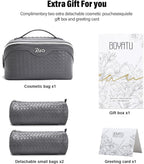 BOYATU Travel Makeup Bag Cosmetic Bags for Women: Large Capacity 3 Pcs Set Make up Bag with Compartments - Waterproof Vegan Leather Toiletry Organizer Bags with Handle (L07Grey)