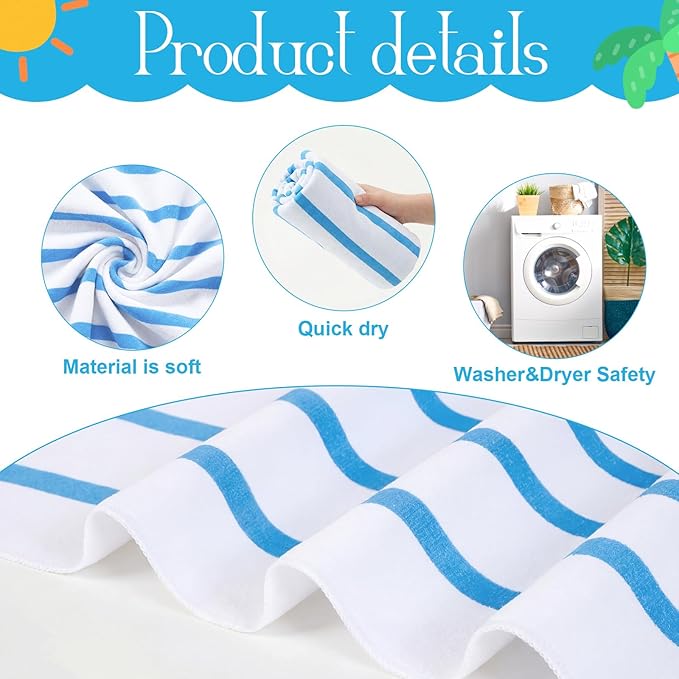 EBOOT 10 Pack Oversized Beach Towel Set Extra Large Pool Towels Microfiber Quick Dry Swim Blanket for Adult Women Men Face Hand Body Bath Travel Pool (Mixed Color,36 x 72 Inch,Classic Stripe)