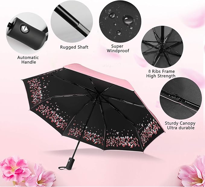 Sakura Umbrella-Windproof Anti Rain/Sun,Cherry Blossom Folding Umbrella