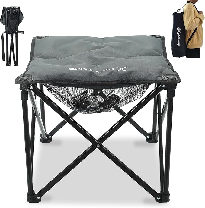 Padded Camping Stool, 18 Inch Oversized Camping Foot Rest, 500lb Outdoor Folding Camp Chair Portable Camping Ottoman for Camping Gardening w/Storage Net, Carry Bag (1, DarkGreen)