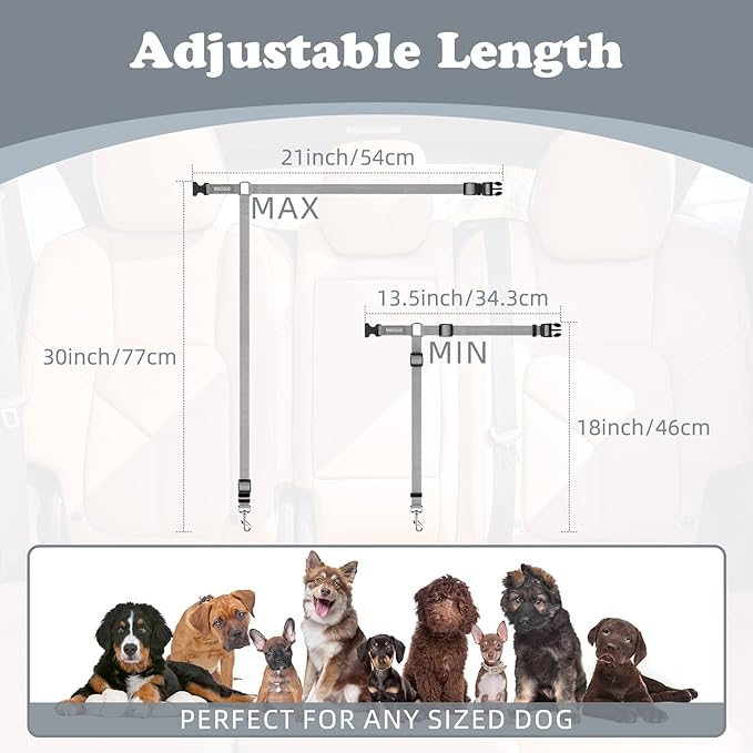 BWOGUE Pet Dog Cat Seat Belts, Car Headrest Restraint Adjustable Safety Leads Vehicle Seatbelt Harness (1 Pack, Grey, Not Elastic)