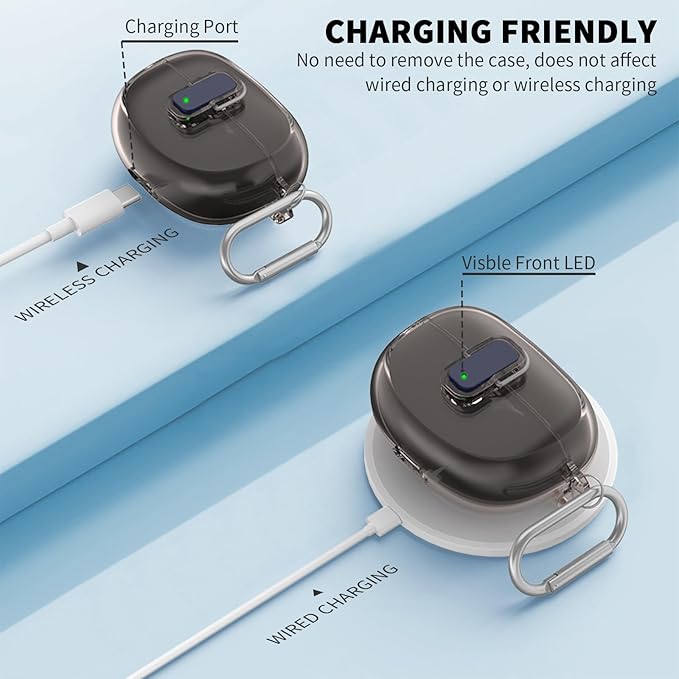 [Secure Lock] for Bose Ultra Open Earbuds Case(2024), TUDIOW Clear TPU Shockproof Protective Cover for Bose Open Ear Wireless Earbuds Accessories with Cleaning Kit & Keychain (Clear Grey)