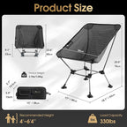 MOON LENCE High Back Folding Camping Chairs, Height-Adjustable, Widened Seat, for Beach with Anti-Sinking Feet (Onyx-Plus)