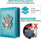 Passport Holder for Travel Men, RFID Blocking Passport Wallet Cover Case, Waterproof Leather Travel Wallet for Men Women, Document Protector for Traveling Accessories-Lake Blue