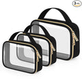 Wedama Clear Toiletry Bag, 3 Pack Clear Makeup Bags with Handles, PVC Cosmetic Bags for Women and Men, Large Opening Toiletry Bags, Black