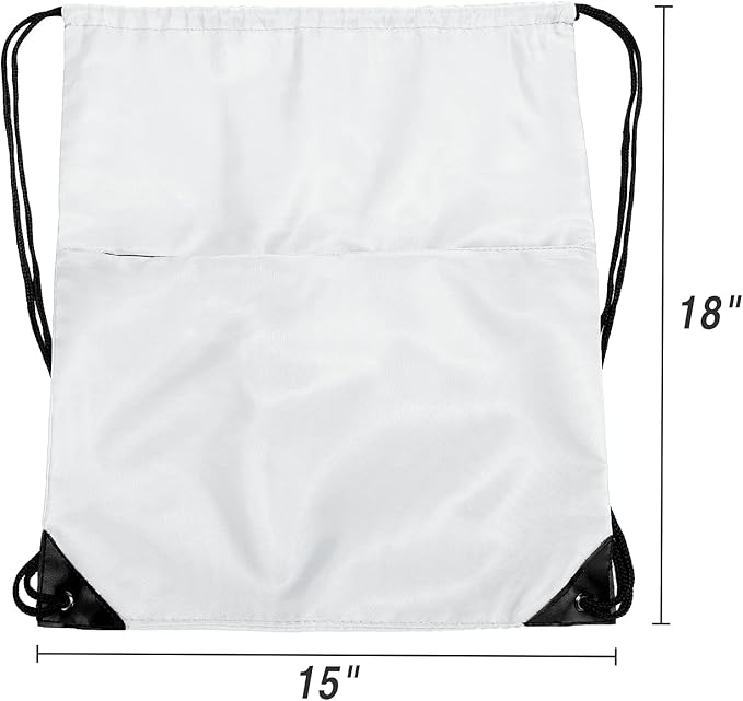Drawstring Backpack Sports Water Resistant String Bag Sport Gym Sackpack for Women Men Large with Zipper, White