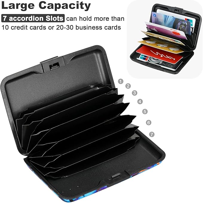 ELFISH RFID Blocking Credit Card Protector Aluminum ID Case Hard Shell Business Card Holders Metal Wallet for Men or Women (Blue Butterfly)