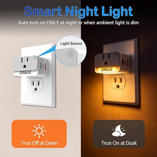 Outlet Extender 2 Pack, 2 AC Multi Plug Wall Outlet with 2 USB Ports (1 PD 20W USB C Charger), Outlet Splitter 3 Way Angled Wall Plug Adapter with Night Light, for Kitchen Bathroom Travel Cruise Ship