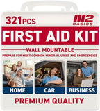 M2 BASICS 321 Piece First Aid Kit, Hard Case Emergency Medical Kit with Supplies for Home, Car, School, Office, Workplace