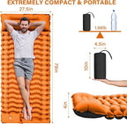 FUN PAC Camping Sleeping Pad, Ultralight Camping Mat with Pillow Built-in Foot Pump & Pillow, Upgraded Compact Camping Air Mattress for Tent, Backpacking-Orange