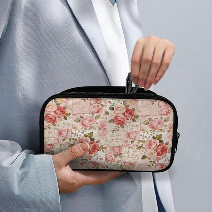 Pink Roses Electronic Organizer Travel Cable Organizer Bag Portable Pouch Electronic Accessories Carry Case for Cable Cord Charger Phone Earphone Tech Pouch