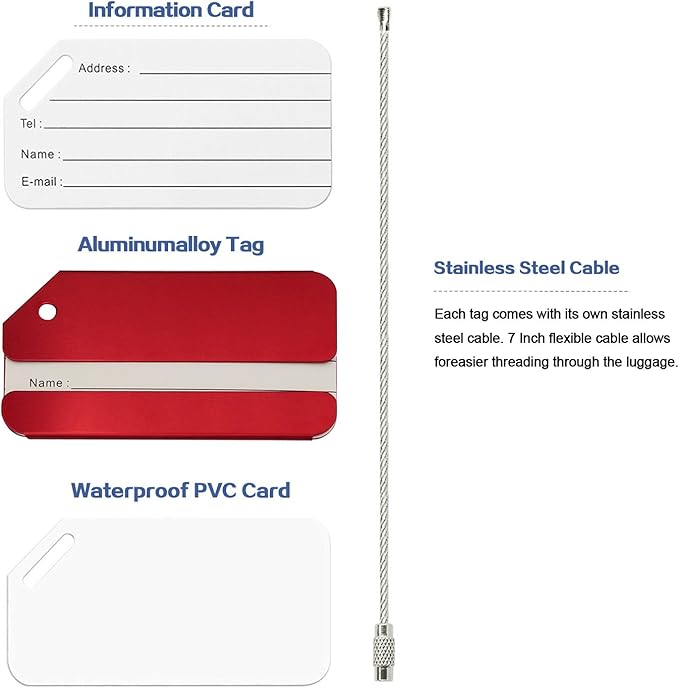 2Pack Red Aluminum Luggage Tag for Luggage Baggage Travel Identifier by Ovener