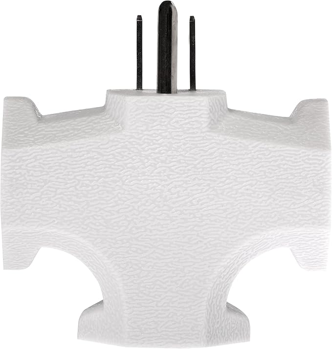 Projectpak 3 Outlet T Shaped Wall Plug Grounding Adapter Splitter Extender – Durable Grounded Power Tap | 3 Pack (White)