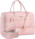 Large Women Travel Duffle Bag - Carry on Overnight Bag Weekend Travel Duffel Tote Gym Bag with Wet Pocket Toiletry Weekender Overnight Bag for Travel Business Trips Sports Hospital Pink 3 Pcs Set