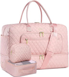 Large Women Travel Duffle Bag - Carry on Overnight Bag Weekend Travel Duffel Tote Gym Bag with Wet Pocket Toiletry Weekender Overnight Bag for Travel Business Trips Sports Hospital Pink 3 Pcs Set
