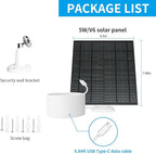 7W Solar Panels for Smart Security Camera, Solar Panel with Micro USB & USB-C Port for DC 5V Outdoor Rechargeable Battery Camera, IP65 Waterproof, 360° Adjustable Security Mount，White