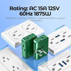 Green Outlet Splitter 3 Prong - Plug Extender with 3 Plug Wall Adapter, 2 to 3 & 3 to 2 Prong Converter, Safe Plugs for Electrical Outlet, 2 Pack