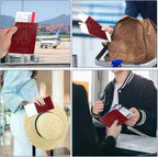 Passport Holder Cover Wallet Case RFID Blocking Leather Card Slot Travel Accessories Documents Organizer Protector for Women Men, Wine Red