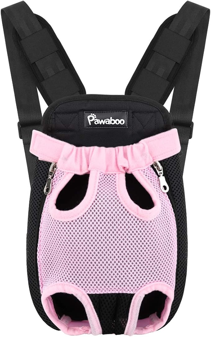 Pawaboo Adjustable Carrier Backpack for Dog Cat, Pet Front Dog Carrier Purses Cat Travel Bag, Legs Out, Easy-Fit for Traveling Hiking for Small Dogs Cats Puppies, S, Pink