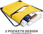 Drawstring Backpack Sports Water Resistant String Bag Sport Gym Sackpack for Women Men Large with Zipper, Yellow