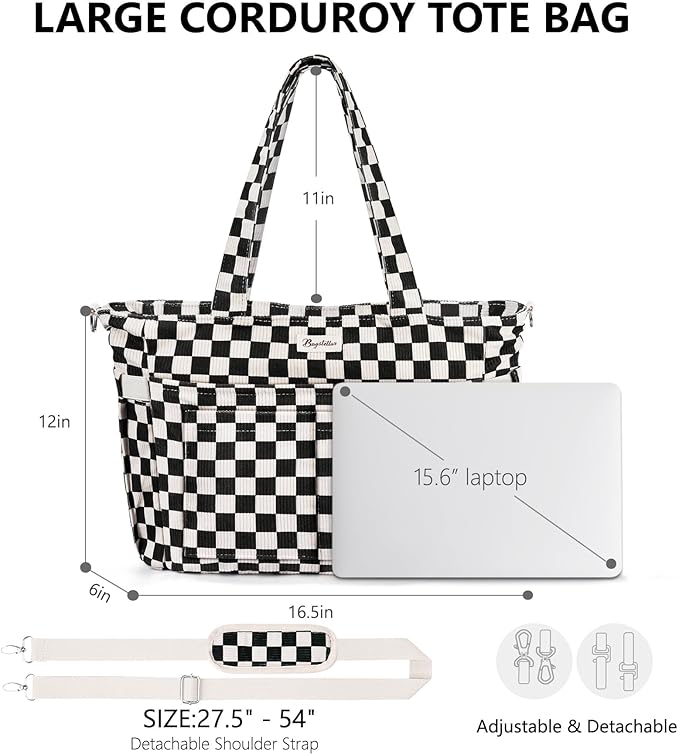 Bagstellar Corduroy Tote Bag for Women, 17 Pockets Laptop Work Tote Bag Lightweight Teacher Nurse Bible Bag for School Travel | with 40oz Cup Holder, Multi Compartment, Zipper Crossbody Bag, College Shoulder Bag, Daily Purse w/ Strap, Ideal Gift for Women