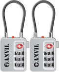 ANVIL TSA Locks for Luggage with Search Alert: Durable Cable Combination Locks, TSA Approved - Secure Travel Locks for Suitcases, Backpacks & Gun Cases.(2, Silver)