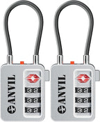 ANVIL TSA Locks for Luggage with Search Alert: Durable Cable Combination Locks, TSA Approved - Secure Travel Locks for Suitcases, Backpacks & Gun Cases.(2, Silver)