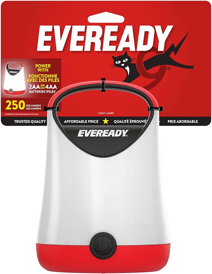 Eveready LED Camping Lantern X-250, Bright Tent Lights, Rugged Water Resistant LED Lanterns, 100 Hour Run-time, Red and Black