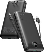 VRURC Portable Charger 20000mAh, Fast Charging Power Bank USB C,4 Output 2 Input Travel Essentials Charging Bank Equipped with LED Display,Built-in Wall Plug and Cables,Phone Charger Battery,Black