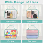 Wedama TSA Approved Toiletry Bag, 2 Pack Clear Makeup Bags with Handles, Quart Size PVC Clear Cosmetic Bags for Women and Men, Carry on Airport Airline Compliant Bag, Cyan Green