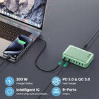 USB C Charger 200W USB C Charger Block,Upgraded GaN III 8-Port Fast Charging Station Hub,PD 65W Laptop Charging Adapter Compatible with MacBook Pro/Air,DELL,Steam Deck,iPhone 16/15/14,Galaxy S23/22