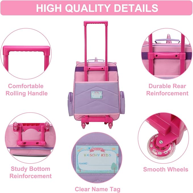 VASCHY Rolling Luggage for Kids, Cute Travel Carry on Suitcase for Girls/Toddlers/Children with Wheels 18inch Unicorn