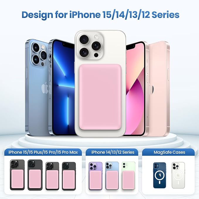 Magnetic Portable Charger 10800mah for Magsafe Battery Pack, Wireless Power Bank with USB C in&out PD Fast Charging,Travel Essential Phone Battery Charger For iPhone 17/16/15/14/13/12 Series-Pink