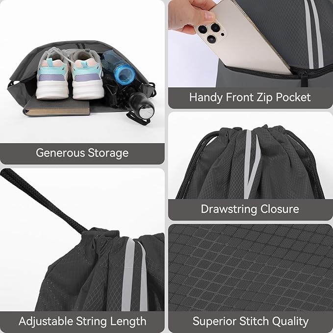 Drawstring Backpack Large Sports Draw String Bag for Men and Women (Urban Gray)