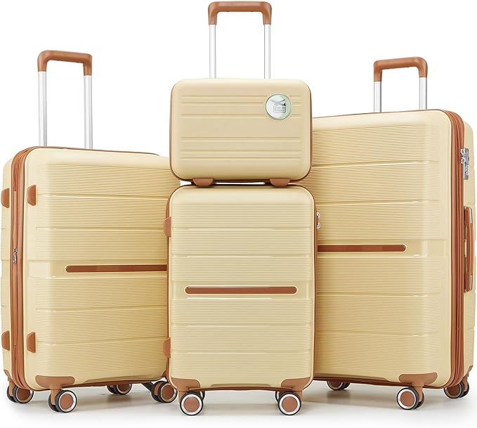 Hard Shell Luggage Sets 4 Piece with 360 Spinner Wheels,Lightweight Suitcase Set with TSA Lock,Travel Luggage Set with Telescoping Handle,Light and Strong,Easy to Clean (Apricot Cream)