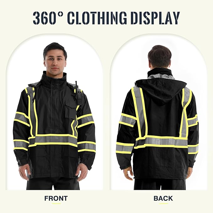 SKSAFETY Hi Vis Safety Rain Jacket for Men, Construction Work Rain Gear Heavy Duty Class 3 Rain Coat Waterproof Lightweight