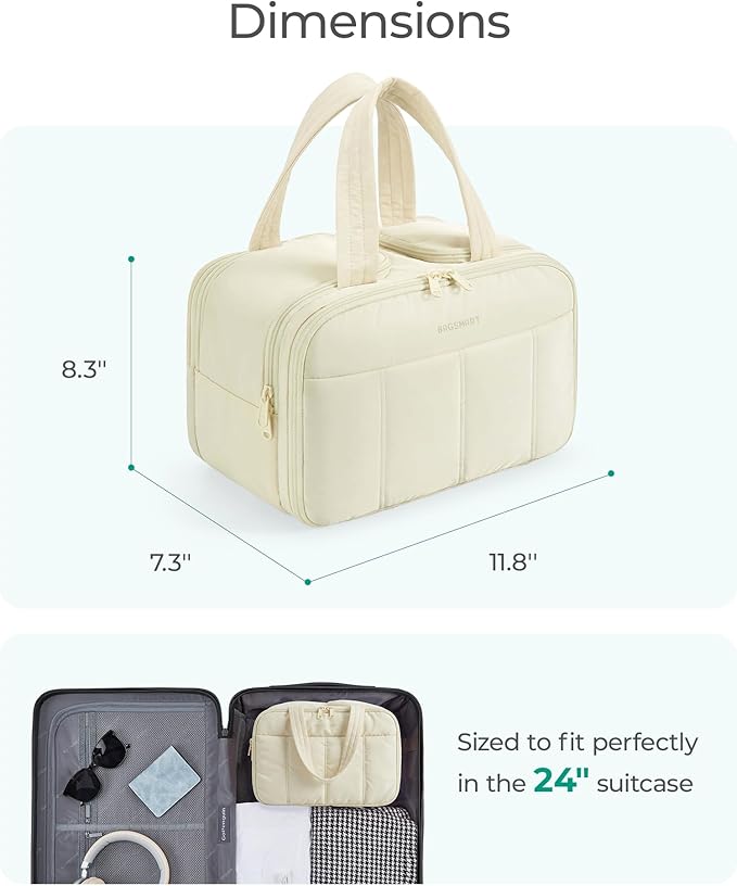 BAGSMART Travel Toiletry Bag, Puffy Large Toiletry Bag for Women, Lightweight Cosmetic Makeup Bag Organizer with Handle for Traveling, Accessories, Essentials, Toiletries (Green)