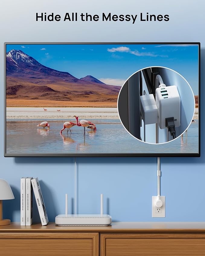 TROND Electrical Outlet Extender 360° Rotating Plug with 20W USB C, 36in Short Extension Cord, Wall Plug Adapter with 3 AC Outlets, Access Hard-to-Reach Outlets Use Behind Couches, Desk, White