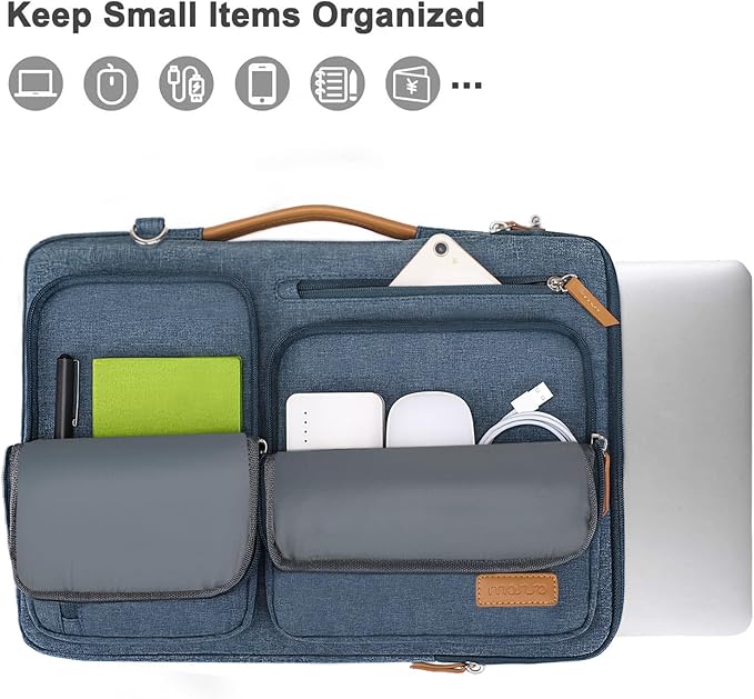 MOSISO 360 Protective Laptop Shoulder Bag,15 inch Computer Bag Compatible with MacBook Air 15 inch M5 M4 M3 M2/Pro 15, Dell XPS Plus,Side Open Messenger Bag with 4 Zipper Pockets&Handle, Haze Blue