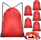 IKAYAS 6Pcs Drawstring Bags Bulk Red Drawstring Backpack, String Backpack Cinch Sack Sport Gym Backpack Bags for Yoga Traviling Outdoor Sports