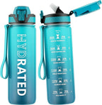 QLUR Water Bottle with Straw, 27oz Motivational Water Bottles with Time Marker to Drink, Tritan BPA Free, 750ml Sports Water Bottle with Carry Strap LeakProof for School Fitness Outdoor (1Pack)