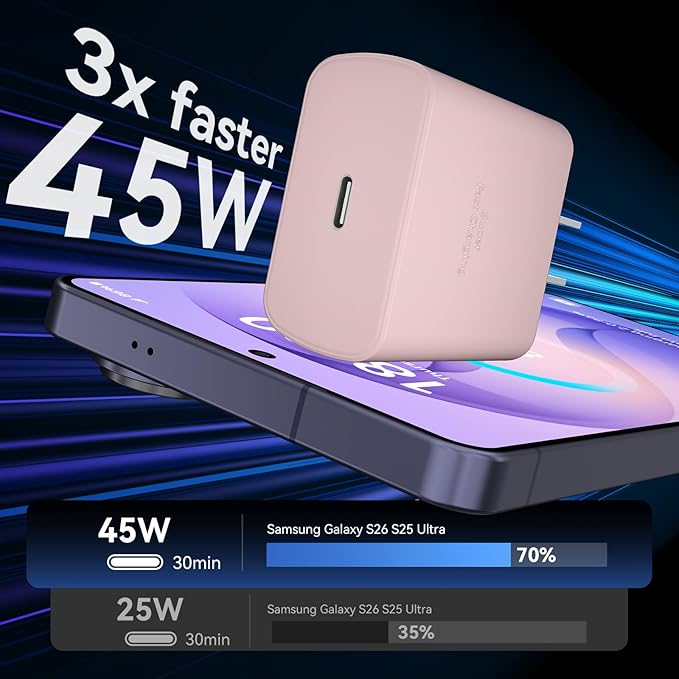 45W USB C Super Fast Charger Type C Charger Fast Charging Android Phone Charger Block with 10FT Type C Charging Cable for Samsung Galaxy S26 Ultra/S26/S26+/S25/S25 Ultra/S25+/S24 Ultra/S23 Ultra/S22