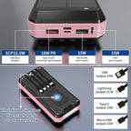 Solar Power Bank 49800mAh, Portable Charger with Built-in 4 Cables, 22.5W Fast Charging Solar Panel Charger for Traveling, Camping and Emergency(Pink)