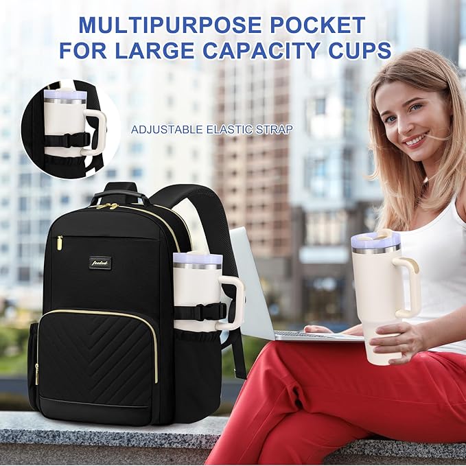 Laptop Backpack for Women Bookbag: 15.6 inch Work School Backpacks with Pouch Pocket for Large Capacity Cup & USB Charger College Book Bag Travel Business Nurse Teacher Bookbags Anti-theft Back Pack