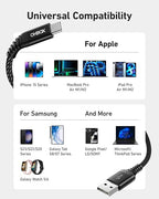 USB C Cable Fast Charging 6FT, 2Pack USB A to USB C Cable for CarPlay, Durable Braided USB Type C iPhone Charger USBC Cord for iPhone 17/16/15/Pro Max/Plus, Samsung Galaxy S23 and More-Black